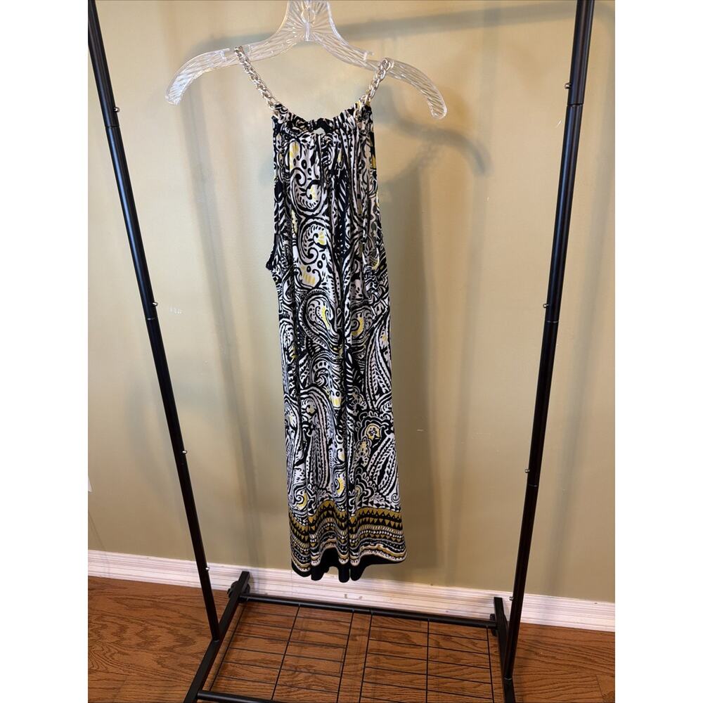 Mlle Gabrielle Sleeveless Dress Black White Yellow Paisley Print Size Large